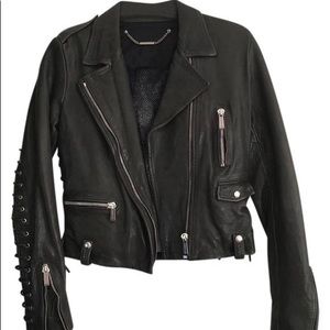 NWT Barbara Bui Navy Lace Up Moto Leather Jacket